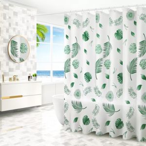 VAIVE Rideau de douche vert 180x200 - Anti-moisissure - Rideaux de douche - Anneaux