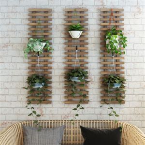 Lot de 3 supports muraux pour plantes Herwijnen pin 100 x 24 cm bois foncé [en.casa]