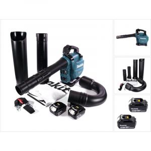 Makita Dub 363 G2V Souffleur / aspirateur de feuilles à batterie 36 v (2x 18 v ) Brushless + kit d'aspiration + 2x batterie 6,0 Ah - sans chargeur