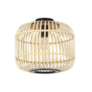 Eglo Plafonnier Hanoi, lampe de plafond pour salon et chambre, éclairage en acier noir et bois naturel, luminaire bohème, douille E27, Ø 45 cm