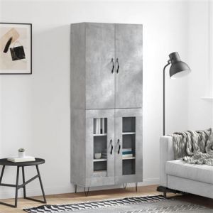 VidaXL Buffet Haut, Armoire avec Portes et Pieds, Meuble de Rangement, Organisateur de Salon Salle de S&eacute;jour, Moderne, Gris B&eacute;ton Bois d'Ing&eacute;nierie