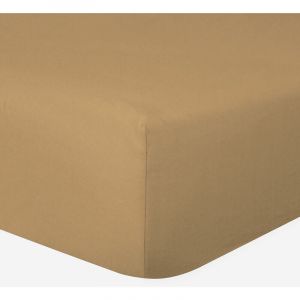 Drap-housse 100% Coton 57 Fils Ocre - 90 x 190 cm - Bonnet 30 cm