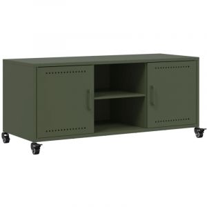 VidaXL Meuble TV vert olive 100,5x39x43,5 cm acier laminé à froid, support TV, armoire média, armoire hifi, unité TV, meuble multimédia