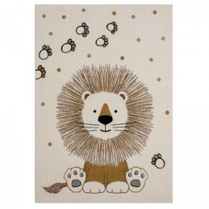 Dezenco Tapis enfant tiss&eacute; 40x60 cr&egrave;me rectangle motif animaux sweetlion