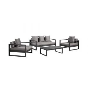 Salon de jardin en al ini : un canap&eacute; 3 places, 2 fauteuils, une table b e MOLOKAI Gris anthracite