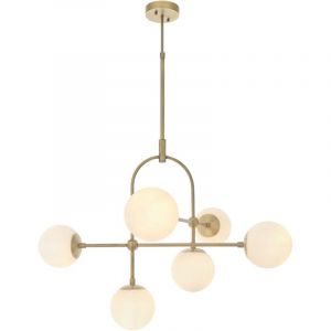 Merano - Cosenza Plafonnier semi-affleurant &agrave; 6 ampoules en laiton antique mat et verre opale