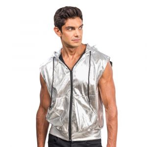 Chaks Veste à capuche, métallique, sans manches avec fermeture éclair, gilet pour festival, fête, disco Mottoparty