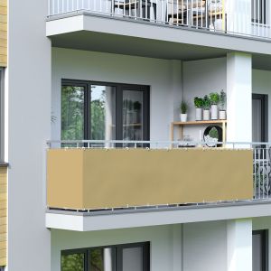 Jarolift Brise vue pour balcon imperm&eacute;able &agrave; l'eau, protection contre les regards, pour balcon 500 x 90cm (24 &oelig;illets), beige