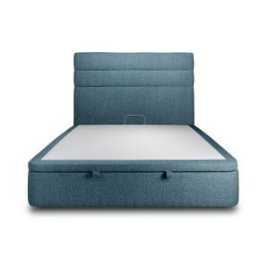 Lit coffre 140x200cm avec tête de lit lignes Bouclette Bleu - Hauteur totale : 39cm
