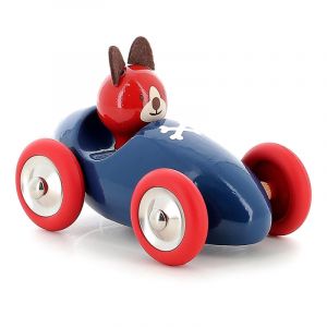 Vilac Voiture en bois "Boizoos" - Lucien le chien - Bleu - L 16 x l 10 x H 11 cm