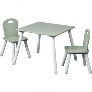 KESPER | Table pour Enfants avec 2 chaises, matériau: Panneau de Fibres, Dimensions: 55 x 55 x 45 cm, Couleur: Blanc, Vert Sauge | 17733 13