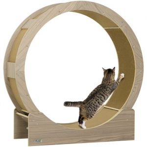 Pawhut Roue dexercice pour chat - roue de course - frein sécurisé et tapis de grattage amovible - silencieux - 91 cm - marron