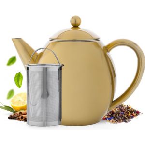 Vaja Théière Valérie Gold - Double paroi - 1,2 litre - Théière en acier inoxydable avec filtre et porte-bouilloire