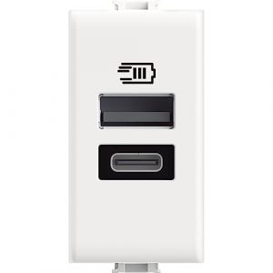 Bticino AM4191AC Chargeur USB avec Deux entr&eacute;es de Type A et C, &agrave; Installer dans la Plaque Matix, pour recharger Un Appareil &eacute;lectronique jusqu'&agrave; 15 W ou Deux appareils simultan&eacute;s, 1 Place, Blanc