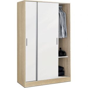 Pegane Armoire / placard de rangement de 2 portes coulissantes coloris Chêne Cambrian / Blanc - longueur 122 x profondeur 56 x