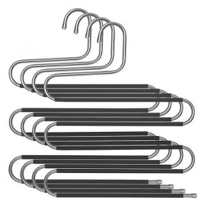 Lot de 4 Cintres en INOX à 5 Niveaux, Organisateur, Rangement, Cintre Multiples pour Pantalons, Serviettes, Cravates Anti-dérapant
