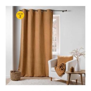 Douceur D'intérieur - Lot de 2 Rideaux tamisant a oeillets 140 x 240 cm bouclette Wooly Camel - Camel