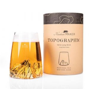 Alaskan MAKER Verre long 450ml - Verre Cristallin de qualité supérieure soufflés artisanalement avec les montagnes en relief | Cocktail, bière ou soft TOPOGRAPHIC