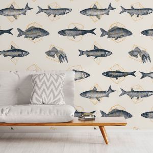 Hexoa Hxadeco - Papier peint poissons en géométrie