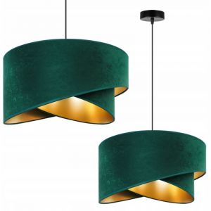 Lampe Suspendu Plafond Lustre Abat-Jour Doré Velours