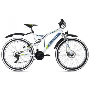 KS Cycling Vélo VTT Tout Suspendu 26'' - Zodiac - Unisexe - 21 Vitesses - Phare AV et AR - Blanc Vert - Taille de Cadre 48 cm