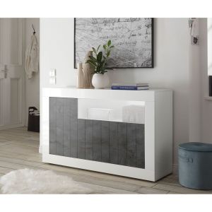 home24 Buffet 3 portes battants Bronte blanc laqué brillant oxyde - SUBLEEM