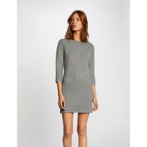 Image de Morgan Robe pull droite avec manches 3/4 gris clair femme - Couleur GRIS CLAIR - Taille L