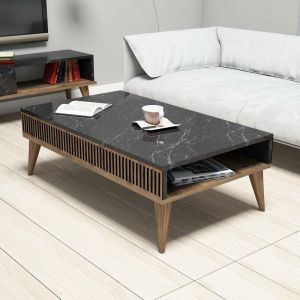 Cotecosy Table basse Yemaya 105x60cm Bois Naturel et Noir effet marbre