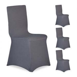 Relaxdays Housse de chaise en lot de 8, extensible, universelle, lavable, décoration de mariage ou de banquet, anthracite