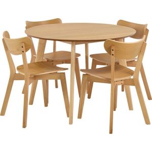 Ensemble repas table ronde naturel + 4 chaises en h&eacute;v&eacute;a - HOKA&Iuml;