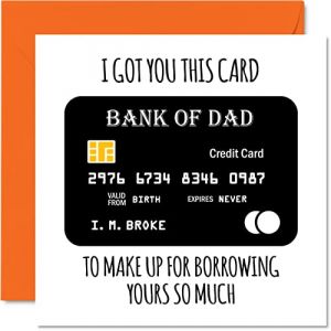 Funny Birthday Cards for Dad - Bank of Dad - Joke Happy Bithday Card for Dad from Son Daughter, Father Banter Birthday Gifts, 145mm x 145mm Father's Day Greeting Cards Gift for Daddy Papa