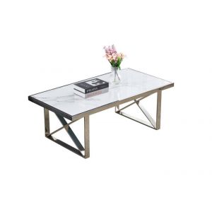 Homy France - Table basse levanto chrome vere effet marbré blanc 120x60x45cm