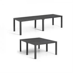 Table de jardin rectangulaire graphite en résine finition bois 8 a 10 personnes Jul