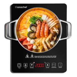 Image de AMZCHEF plaque de cuisson &agrave; induction, plaque induction portable, de 2000 W avec corps mince, 20 niveaux de puissance, 20 r&eacute;glages de temp&eacute;rature, serrures de s&eacute;curit&eacute;, minuterie de 3 heures, noir