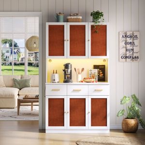 Buffet de cuisine moderne - MODERNLUXE - 105x43x182 cm - Blanc + Rouge - 6 portes - 3 tiroirs - &Eacute;clairage LED