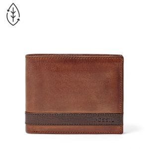 Fossil Men Portefeuille À Deux Volets Avec Fenêtre Transparente Quinn Marron - One size