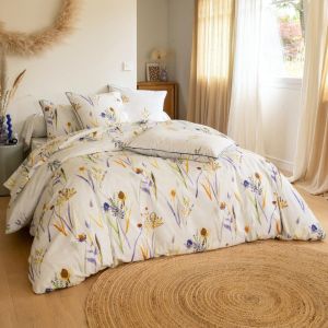 Housse de couette double face coton imprimé jaune ALBA