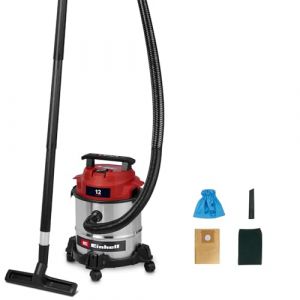 Einhell Aspirateur eaux et poussi&egrave;res TC-VC 1240 S (950 W, 180 mbar, 4 roulettes, cuve de 12 l, avec suceur Plat et Brosse combin&eacute;e, Filtre en Mousse, Sac collecteur de poussi&egrave;re et Sac filtrant)