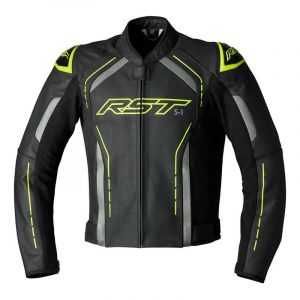 RST Blouson cuir S1 noir/gris/jaune fluo- M