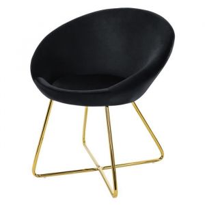 Chaise de Salle à Manger en Velours, Noir, avec Dossier Rond, Assise Rembourrée, Pieds en Métal Doré, Chaise de Maquillage, Moderne, Fauteuil