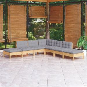 VidaXL Bois de Pin Massif Salon de Jardin 7 pcs avec Coussins Mobilier de Patio Meubles d'Ext&eacute;rieur Mobilier de Jardin Meubles de Terrasse Gris