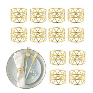 Relaxdays Porte-Serviettes, Lot de 12, Design géométrique, pour Serviette en Papier ou Tissu,. HD : 3x4,5 cm, doré