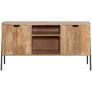 Meuble sous vasque en bois de manguier et m&eacute;tal Jeanne - Bois clair