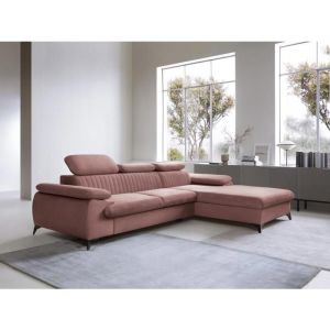 Pascal Morabito Canapé d'angle droit convertible en velours rose SAMARA de