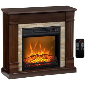 Homcom Chemin&eacute;e &eacute;lectrique - 1800W - effet flamme, luminosit&eacute; et temp&eacute;rature r&eacute;glables - m&eacute;tal - 80x21,6x67,8cm - marron
