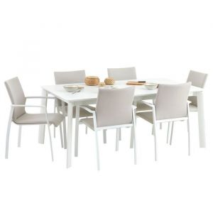 Idimex Ensemble table et chaises de jardin VERANO - Blanc et beige