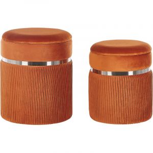 Beliani Lot de 2 poufs de rangement en velours orange CAMDENTON