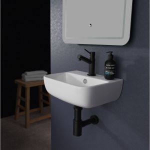 Planetebain Lave mains en c&eacute;ramique &agrave; suspendre 36 cm avec trop plein blanc brillant - Leoni