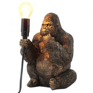 Signes Grimalt Lampe Singe doré en résine, Tendance, Jungle et Rétro, Hauteur 24 cm