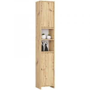 Akord - Colonne salle de bains uni Chêne Artisan 32 cm 2 portes façade Chêne Artisan 4 étagères 32x28x180 cm